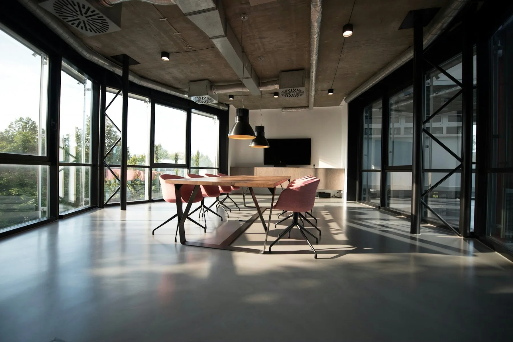 A modern meeting room prepared for a business discussion